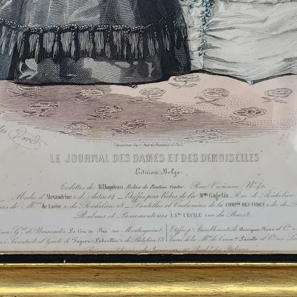 Antique Gilt Wood Picture Frame 1800's Paris Fashion Lithograph 8x10 Belge - Picture 3 of 12